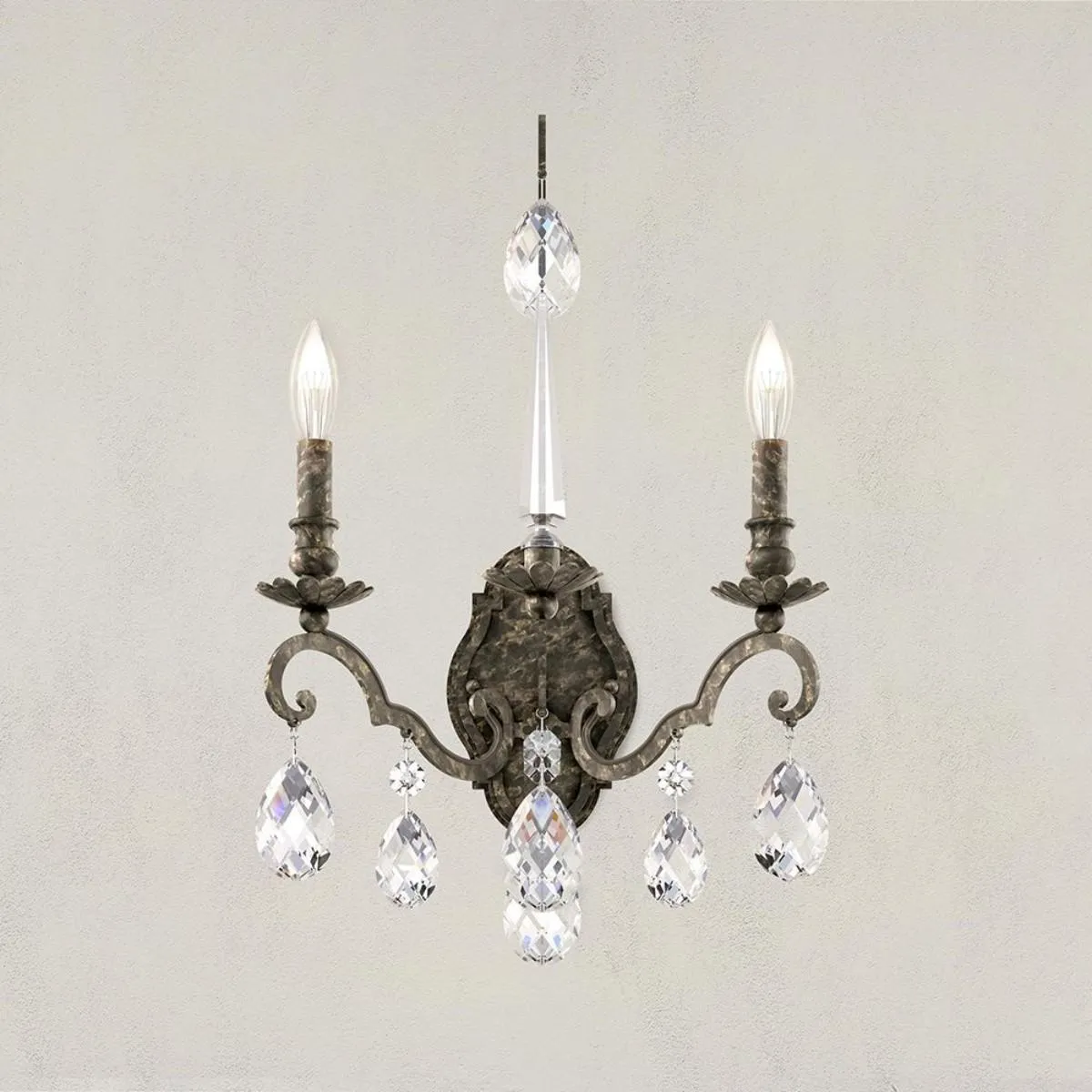 Renaissance Nouveau 21 inch. Heirloom Bronze Armed Sconce with Heritage Crystal