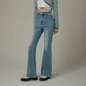 Ripped Pocket Cutout Waist Bootcut Jeans