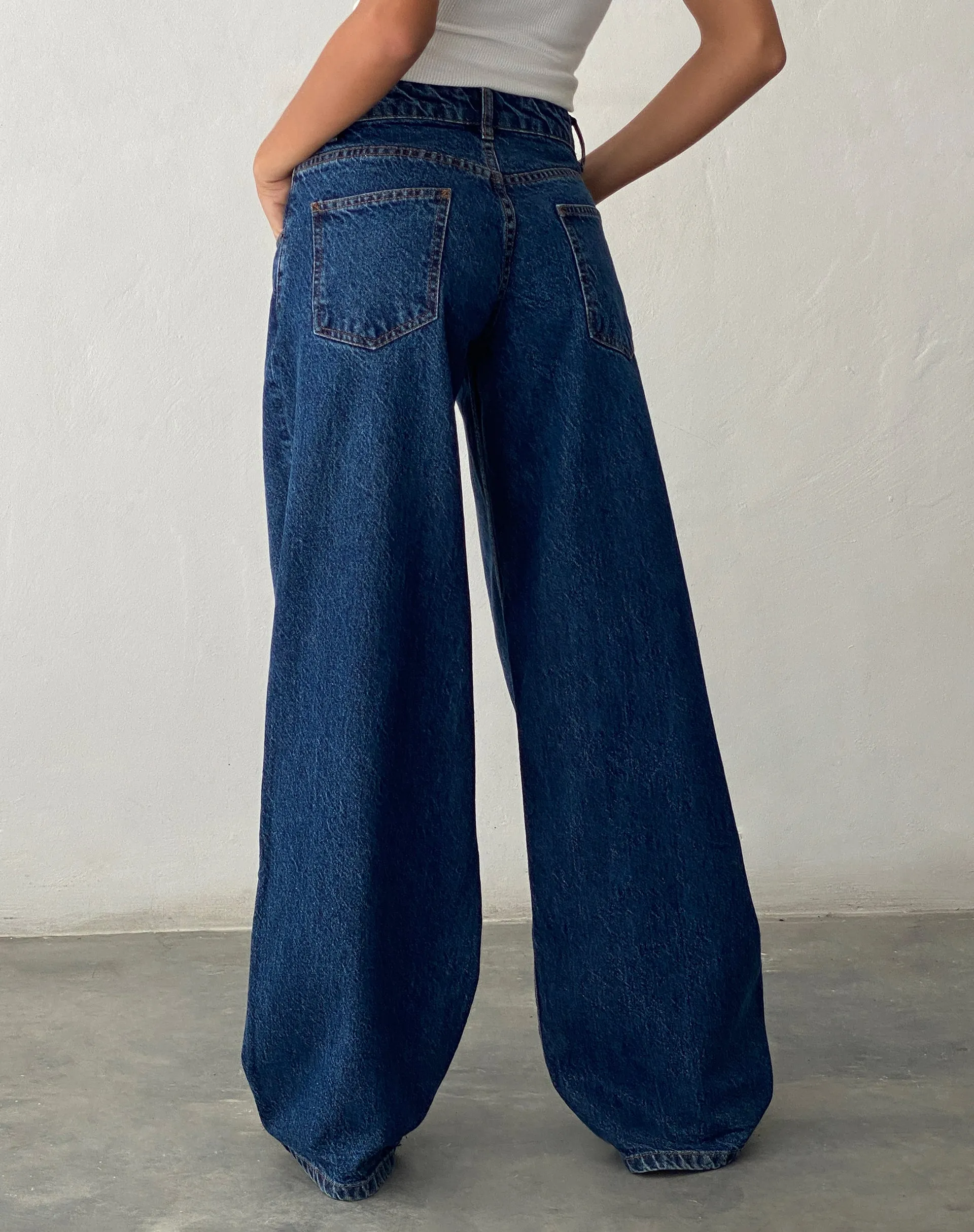 Ripped Roomy Extra Wide Low Rise Jean in Mid Blue Used