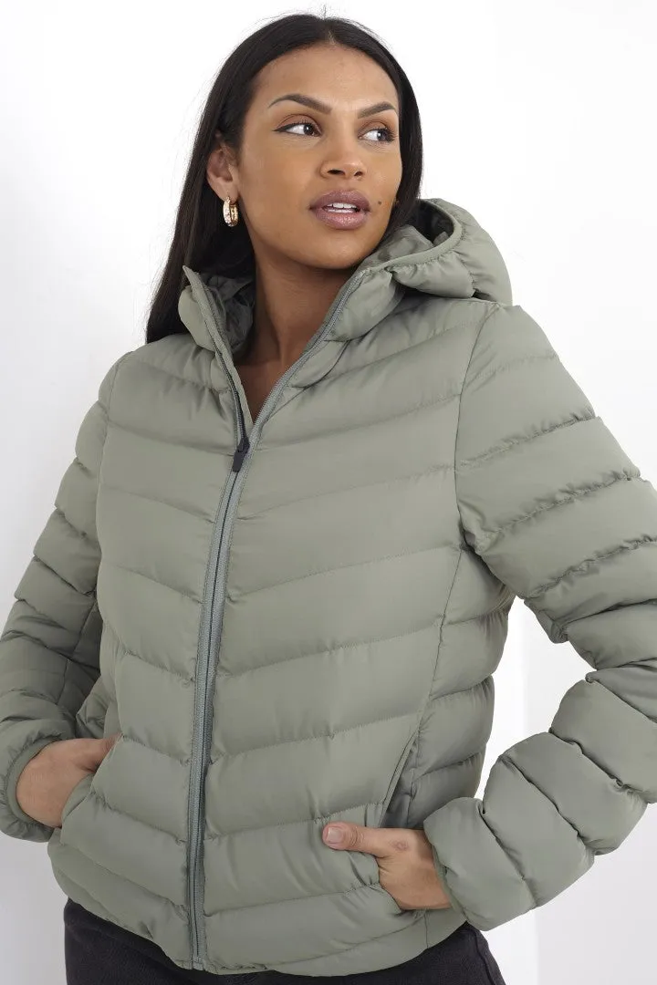 SAGE ZIP THROUGH HOODED PADDED PUFFER JACKET