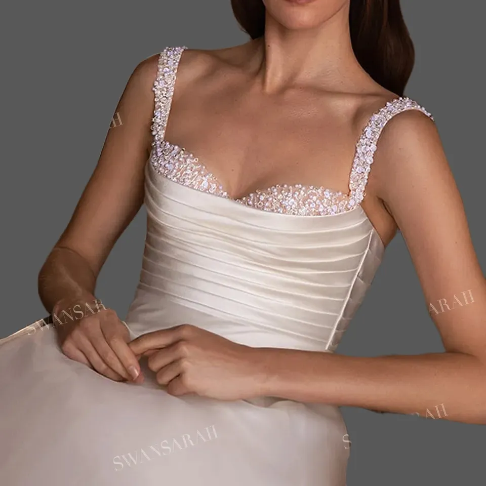 Sequin Trimmed Satin A Line Wedding Gown All Sizes/Colors