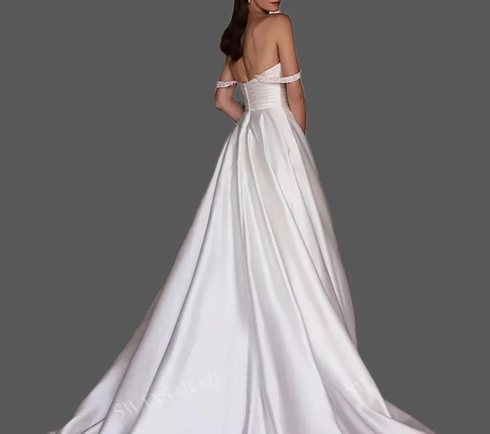 Sequin Trimmed Satin A Line Wedding Gown All Sizes/Colors