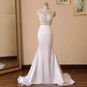 Sexy Pearled Illusion Lace/Satin Fit & Flair Wedding Gown All Sizes/Colors