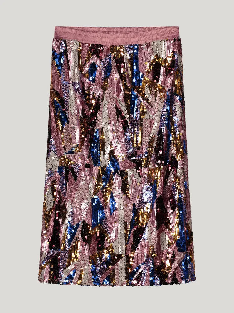 Summum Wave Patterned Sequin Skirt Multicolour