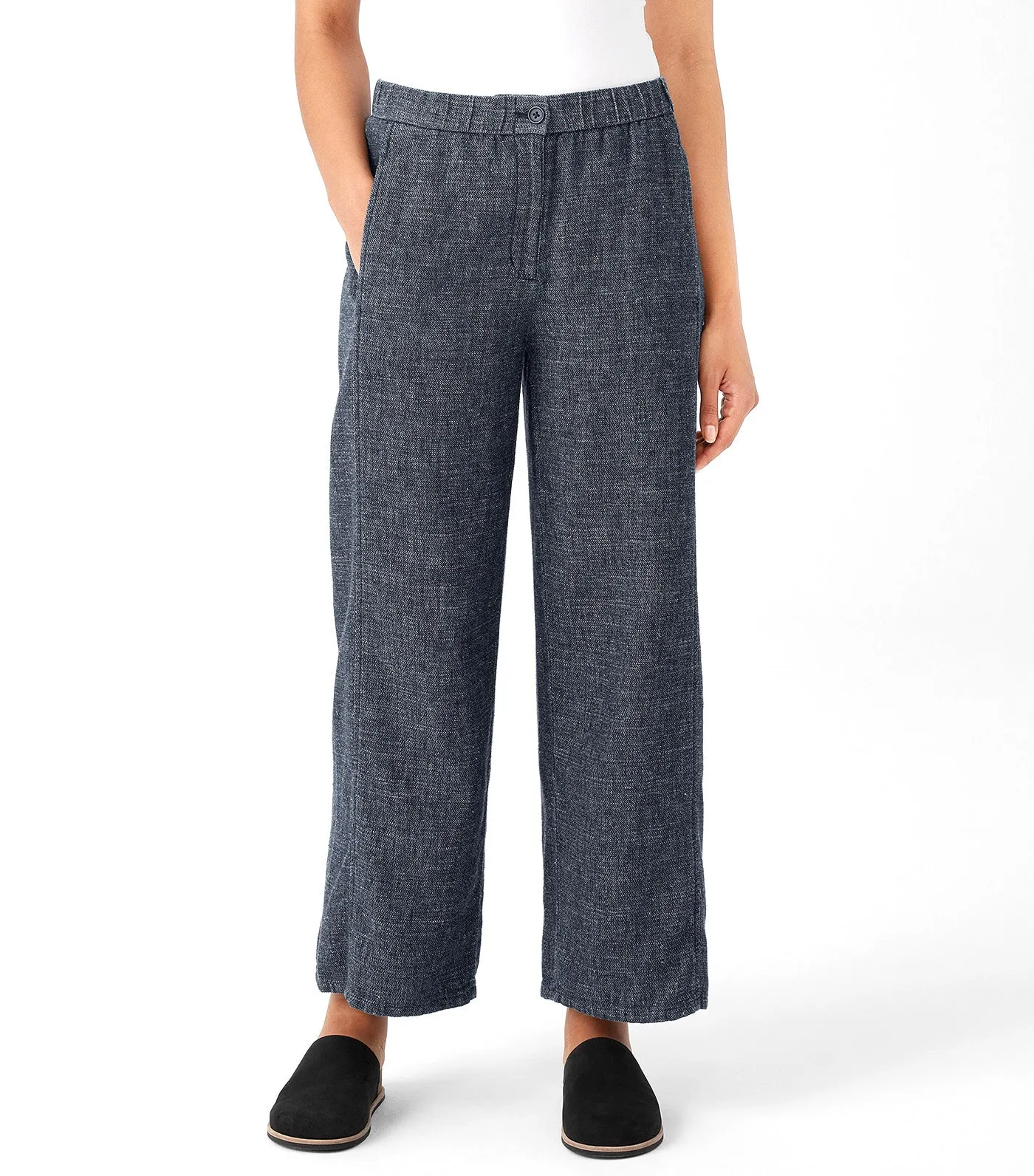 Tweedy Hemp Cotton Wide-Leg Pants Denim