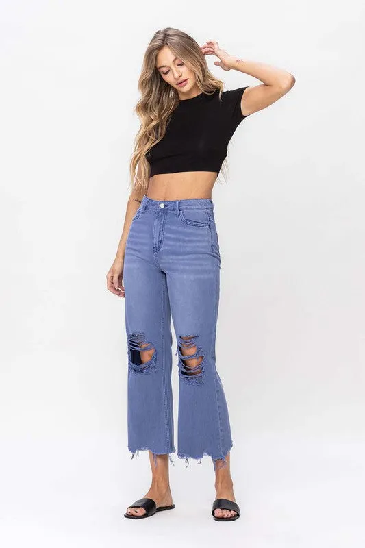 Vervet Iconic 90"s Vintage Cropped Flared Leg Blue Denim Jeans