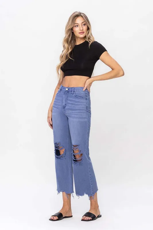 Vervet Iconic 90"s Vintage Cropped Flared Leg Blue Denim Jeans