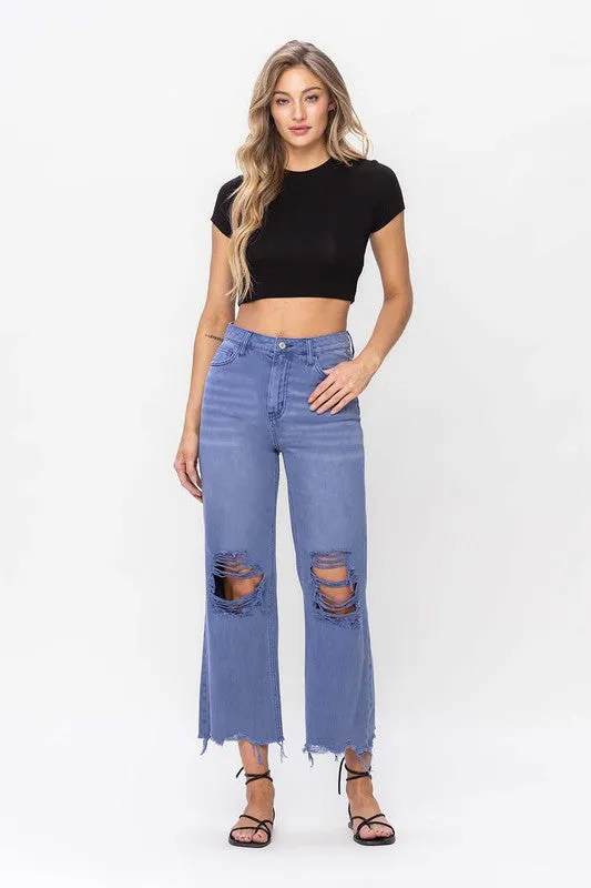 Vervet Iconic 90"s Vintage Cropped Flared Leg Blue Denim Jeans