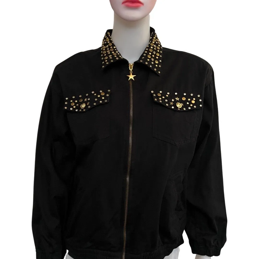 Vintage 1980s Gold-Studded Cotton Bomber Jacket