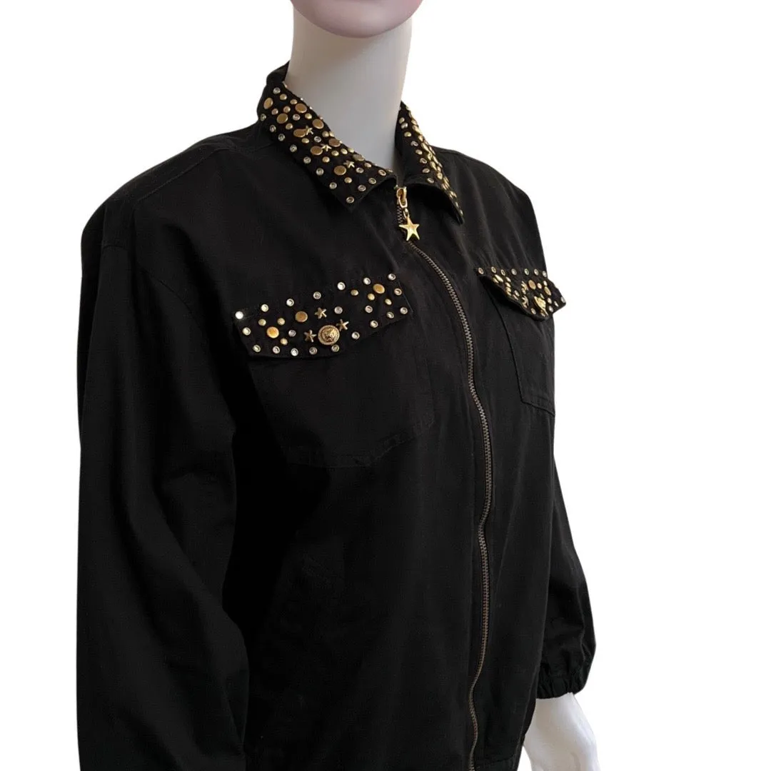 Vintage 1980s Gold-Studded Cotton Bomber Jacket