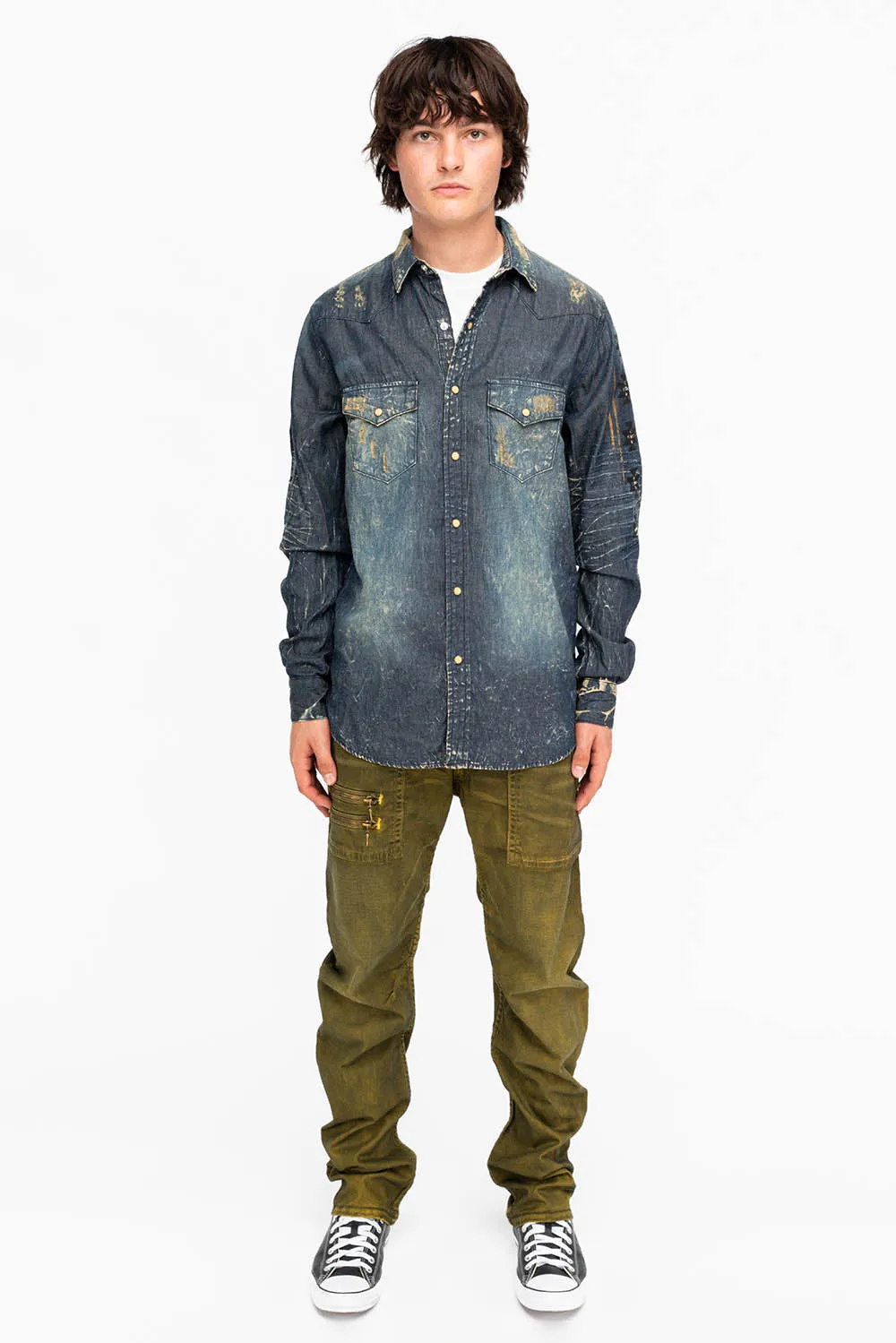 WESTERN STYLE MENS DENIM SHIRT WITH CRYSTALS