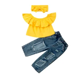 Yellow Top Ripped Jeans Toddler Set